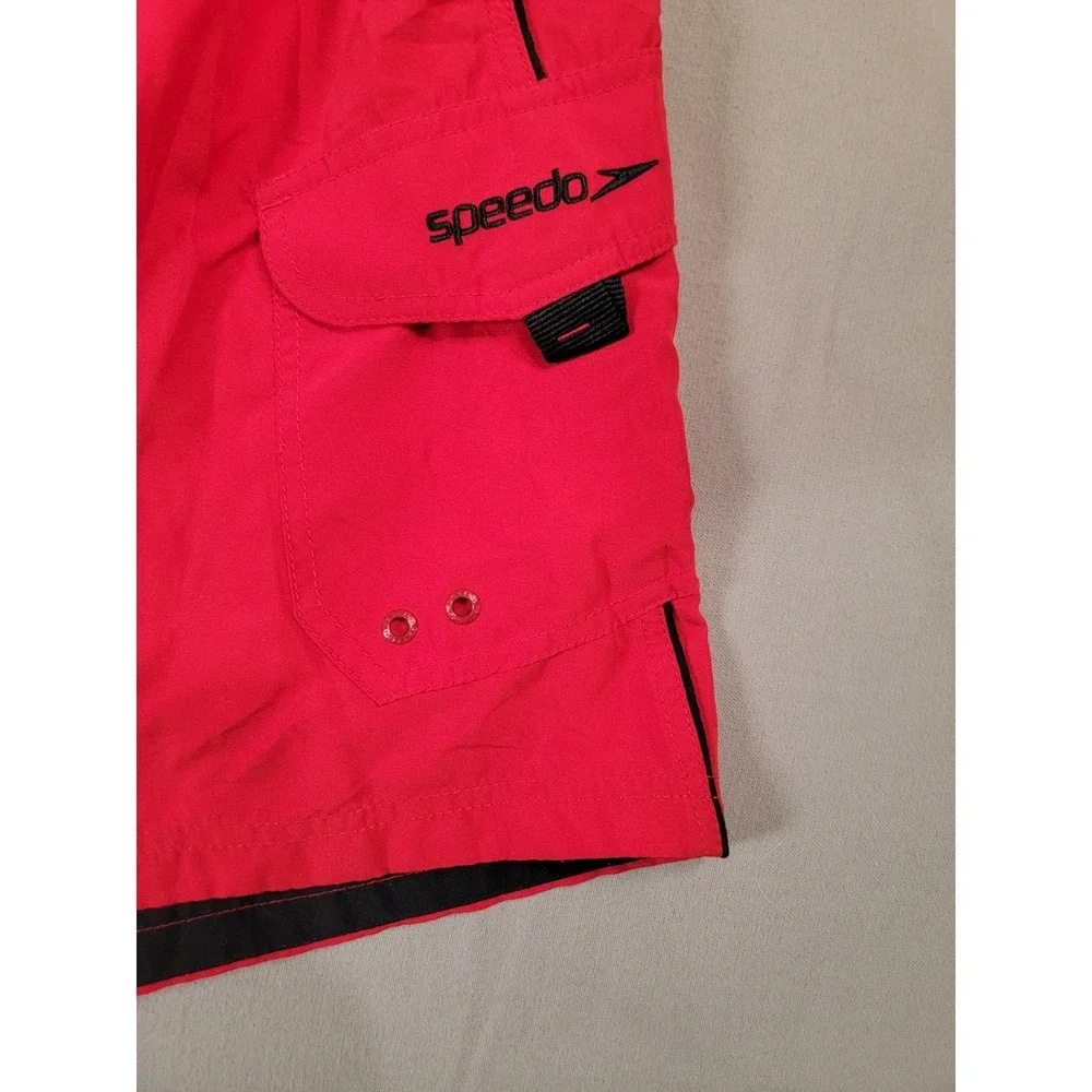 Speedo Swim Trunks Mens XL Red Board Shorts Volley Mesh Lined Cargo Pocket